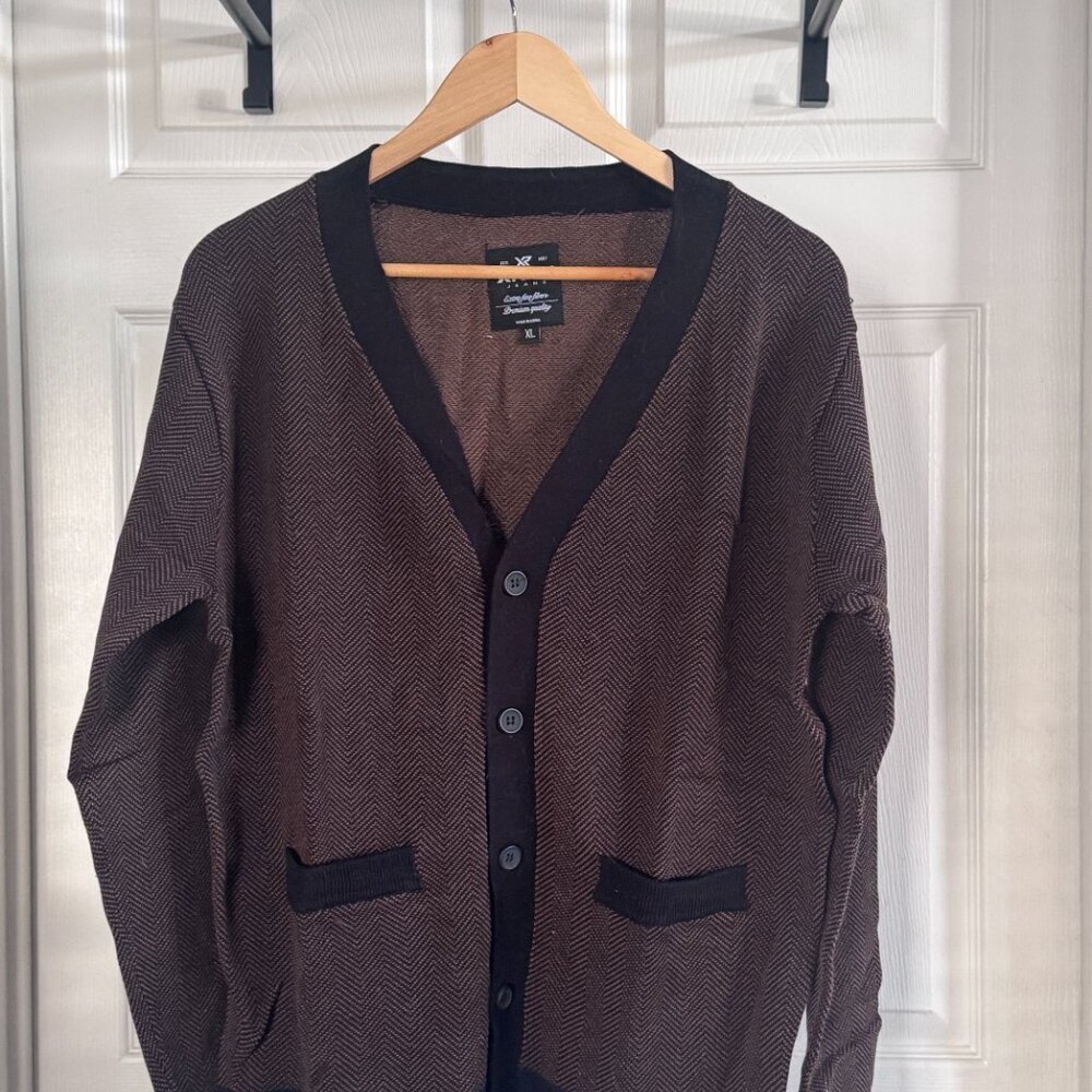 NWOT X-Ray Jeans Brand Brown/Black Herringbone Button-up Cardigan w/ Pockets, XL
